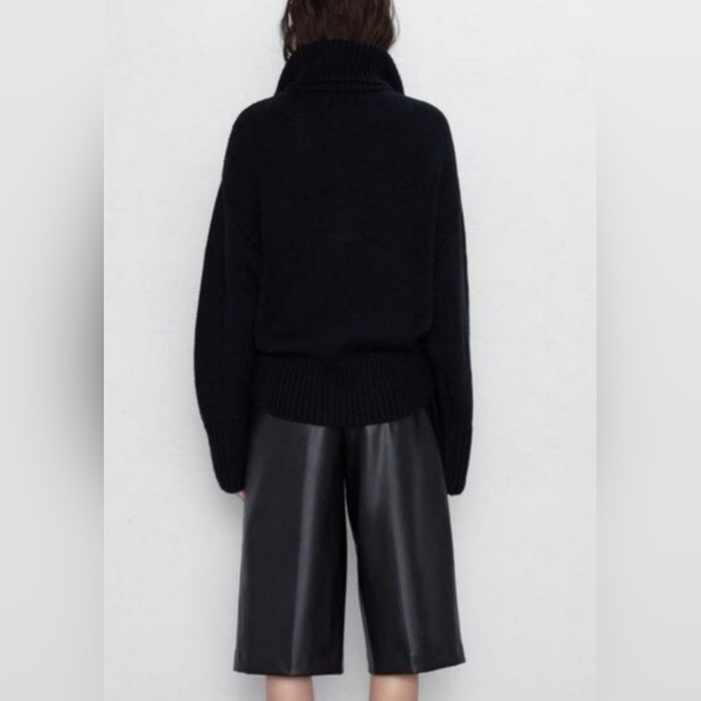 Zara Faux Black Leather Bermuda Culottes Size S - Picture 4 of 12